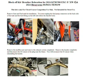 2024 -25 KTM 500 EXC-F/XWF & Husqvarna FE501S/ FE501W Block Off Kit